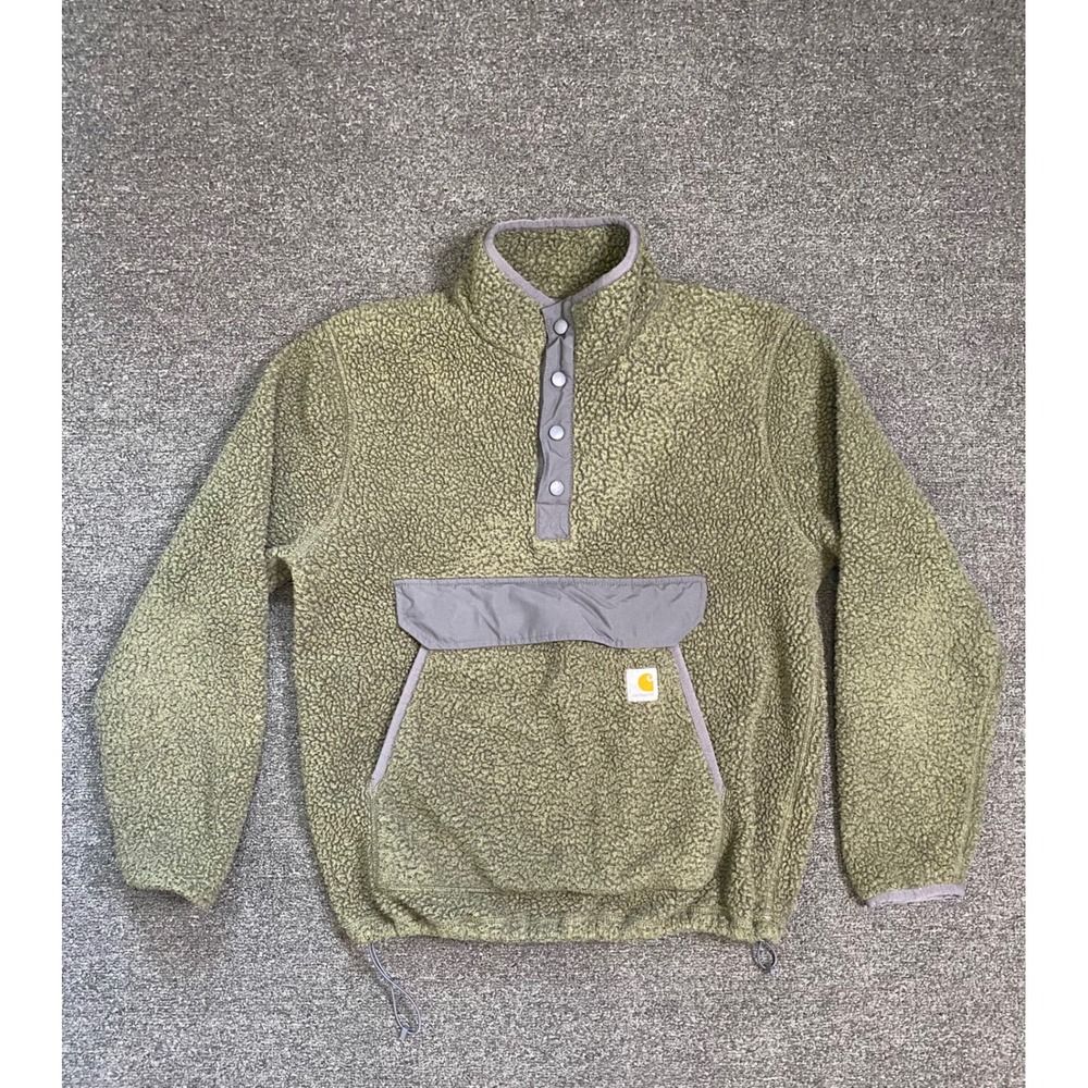 Carhartt Sherpa Fleece Pullover Green Mens Medium‎ Relaxed Fit Outdoors Workwear